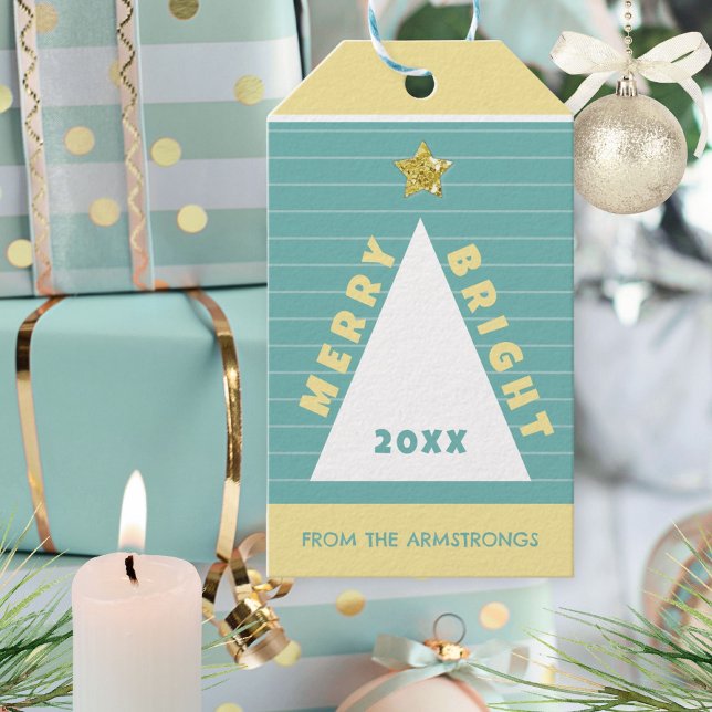 Türkisfarbener minimalistischer Weihnachtsbaum-Nam Geschenkanhänger (Turquoise Minimalist Christmas Tree Name Gift Tags ©Susanne Sachers - Sunny Mind 🌞)