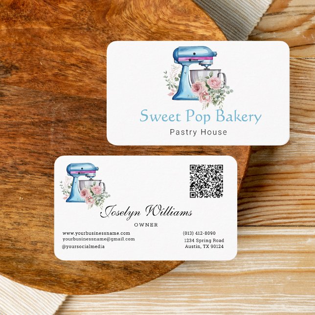 Türkisfarbener Mixer Bakery Business Card Visitenkarte (Watercolor Turquoise Stand Mixer Business Card)