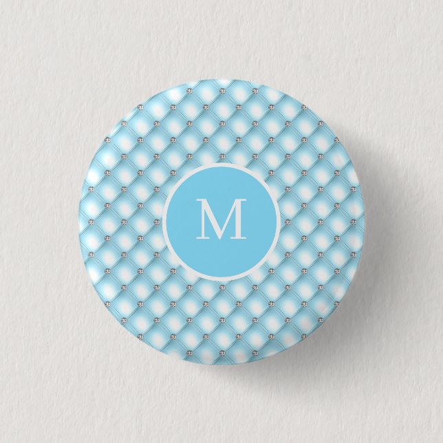 Türkisfarbener Monogramm-Glitzer Blenden Hübsch Button (Vorderseite)
