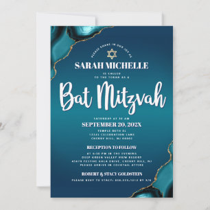Türkisfarbener Ombre Bat Mitzvah Achat Schrift 2 V Einladung