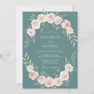 Türkisfarbener Romantischer Blumenkranz Hochzeit Einladung