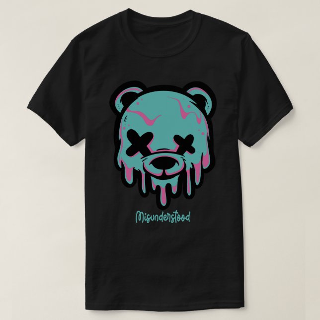 Türkisfarbener Rosa Bär T-Shirt (Design vorne)