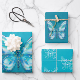 Türkisfarbener Schmetterling Geschenkpapier Set