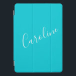 Türkisfarbener Script-Personalisierter Name iPad Pro Cover<br><div class="desc">Niedliches Skript Türkis Solid Color Personalisiert Name iPad Pro Cover</div>