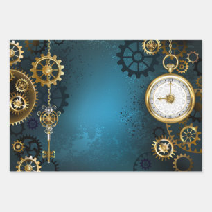 Türkisfarbener Steampun-Hintergrund mit Gänsen Geschenkpapier Set