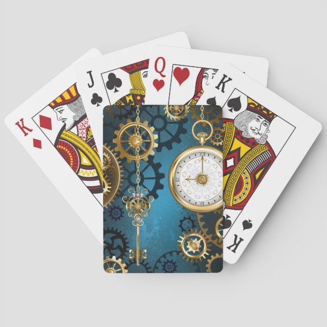 Türkisfarbener Steampun-Hintergrund mit Gänsen Spielkarten (Rückseite)