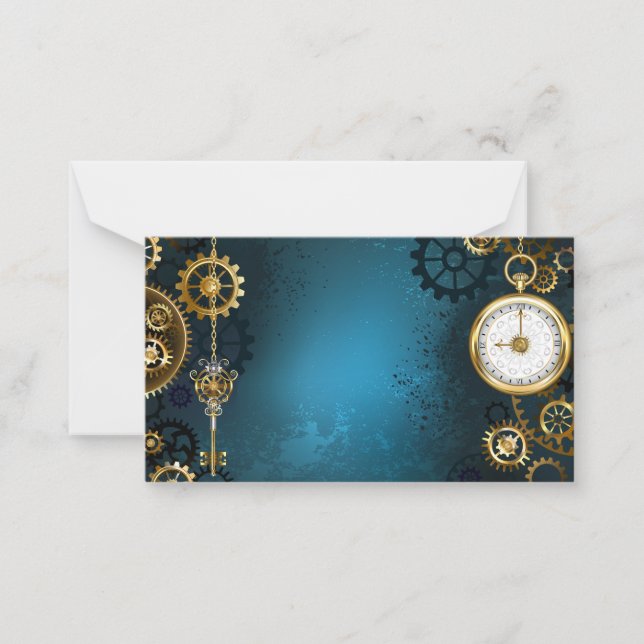 Türkisfarbener Steampunk mit Gears Mitteilungskarte (Vorderseite)