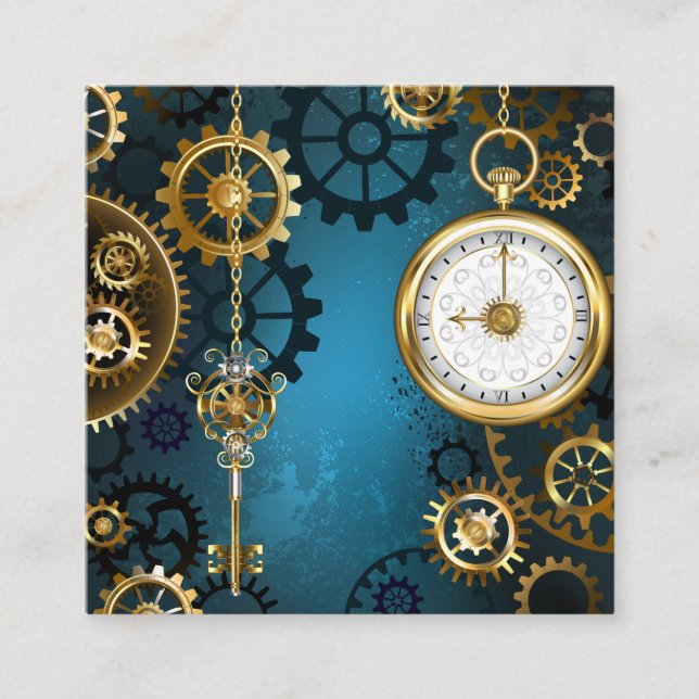 Türkisfarbener Steampunk mit Gears Treuekarte (Vorderseite)