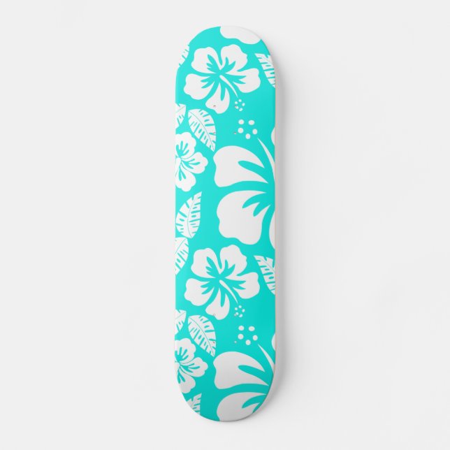 Türkisfarbener tropischer Hibiskus Skateboard (Vorderseite)