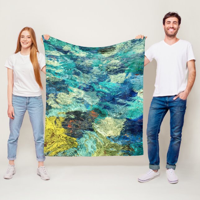 Türkisfarbener und Aquamariner Abstrakter Tipp-Poo Fleecedecke (Beispiel)