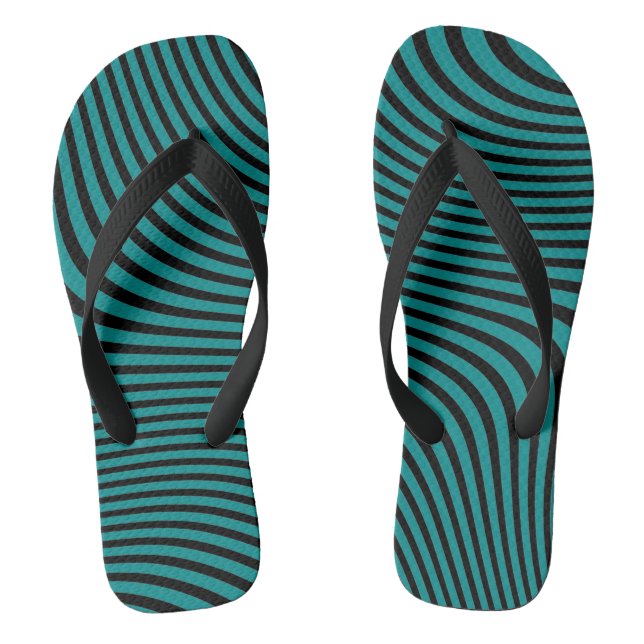 Türkisfarbener und schwarzer Wavy-Hintergrund Flip Flops (Fußbett)