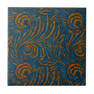Türkisfarbener William Morris Stil Akanthusblatt B Fliese
