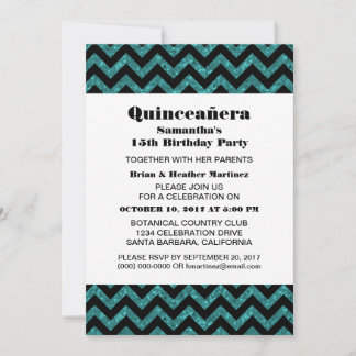 Türkisfarbener Zickzack Glitzer Quinceañera Party  Einladung