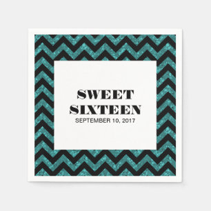 Türkisfarbener Zickzack Glitzer Sweet 16 Paper Nap Serviette