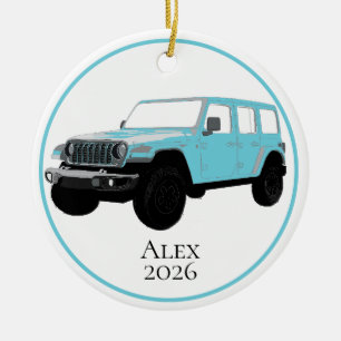 Türkisfarbenes 4-türiges Geländewagen-Dienstfahrze Keramik Ornament