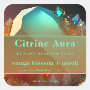 Türkisfarbenes Abstraktes Citrine-Kristall-Etikett Quadratischer Aufkleber