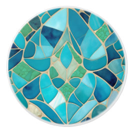 Türkisfarbenes Abstraktes Mosaik Art Déco Kabinett Keramikknauf