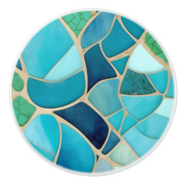 Türkisfarbenes Abstraktes Mosaik Art-Déco-Schublad Keramikknauf