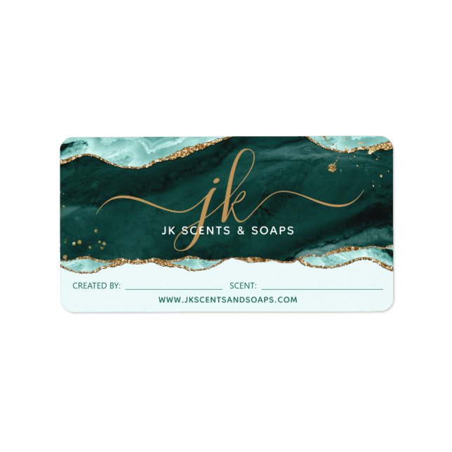 Türkisfarbenes Agate Geode Monogram Candle Soap La Adressaufkleber (Vorne)