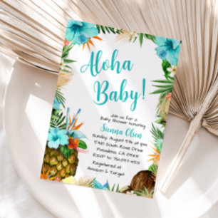 Türkisfarbenes Aloha-Baby-Shower, Hawaiianisches L Einladung