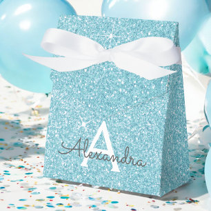 Türkisfarbenes Aqua-Glitter- und Glanz-Monogramm Geschenkschachtel