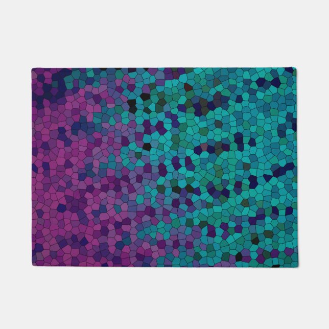 Türkisfarbenes Aquamarines Blau und Lila Violettmo Fußmatte (Vorderseite)