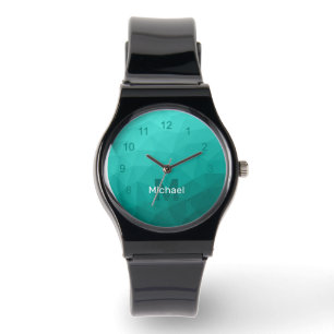 Türkisfarbenes aquamarines geometrisches Maschenmu Armbanduhr