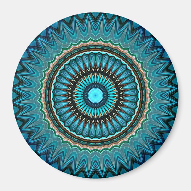 Türkisfarbenes Aquamarines Green Mandala Round-Sta Magnet (Vorne)