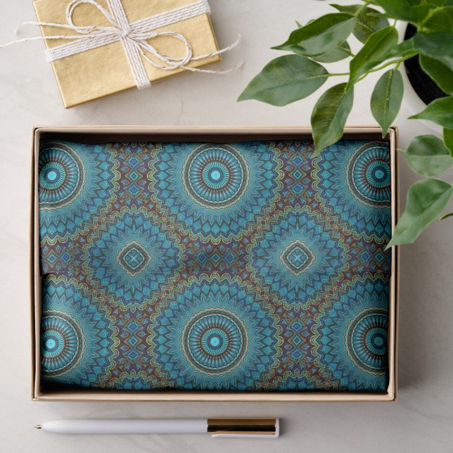 Türkisfarbenes Aquamarines Green Mandala Round-Sta Seidenpapier (Geschenk)