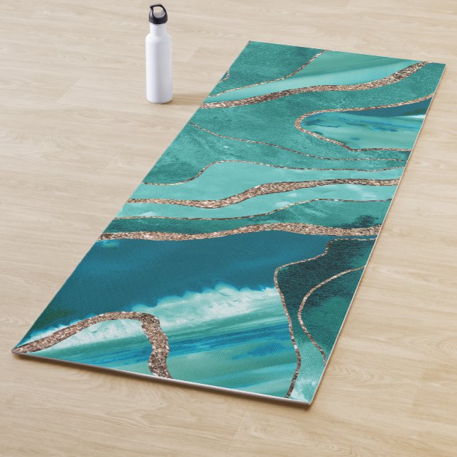 Türkisfarbenes Aquamarines Marmor Agate Gold Glitz Yogamatte (Beispiel)