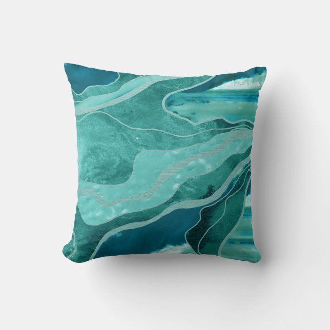 Türkisfarbenes Aquamarines Marmorglas Agate Glam # Kissen (Vorderseite)