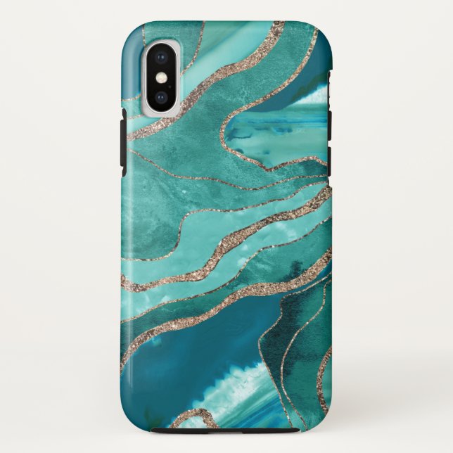Türkisfarbenes Aquamarines Marmorglas Agate Gold G Case-Mate iPhone Hülle (Rückseite)