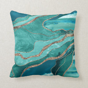 Türkisfarbenes Aquamarines Marmorglas Agate Gold  Kissen