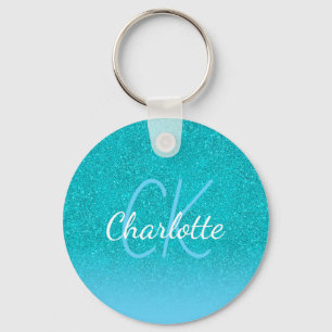 Türkisfarbenes Blau Glitter Aqua Grün Anfangsbuchs Schlüsselanhänger