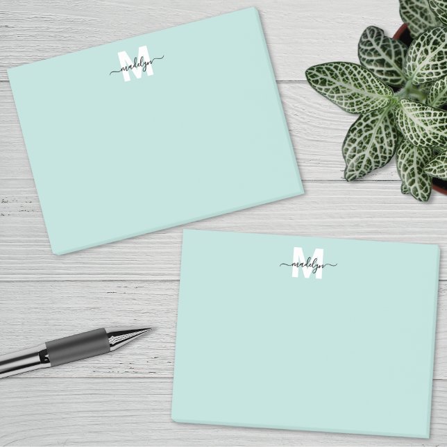 Türkisfarbenes Blau Monogramm Post-it Klebezettel (Teal Blue Monogram Post-it Notes)