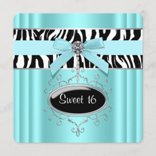 Türkisfarbenes Blaues Zebra Sweet 16 Geburtstagsfe Einladung