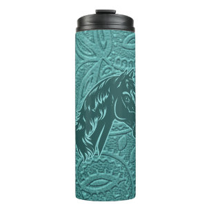 Türkisfarbenes Blumenmuster mit Silhouette Thermosbecher