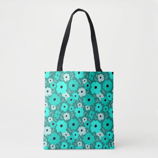 Türkisfarbenes Blumenmuster Tasche (Vorderseite)