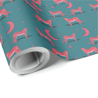 Türkisfarbenes Boho-Cheetah- und rosa Mond-Geschen Geschenkpapier