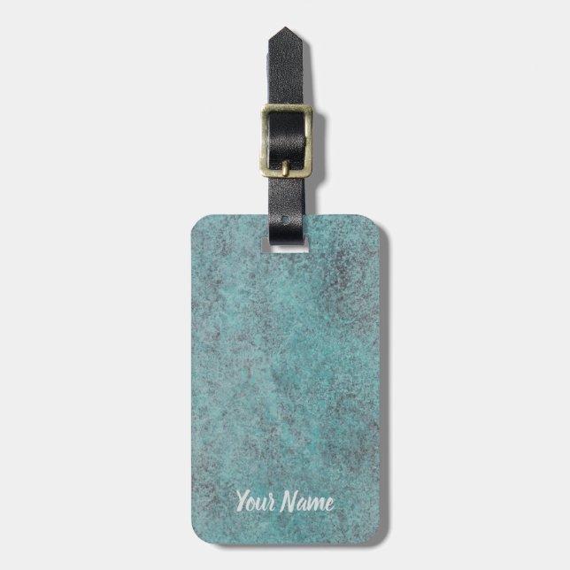 Türkisfarbenes Copper Patina Textur Geschenk Gepäckanhänger (Vorderseite vertikal)