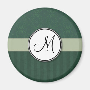 Türkisfarbenes Damast mit Streifen und Monogramm Magnet