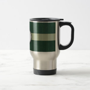 Türkisfarbenes Damast mit Streifen und Monogramm Reisebecher