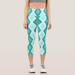 Türkisfarbenes Diamantmuster Capri Leggings
