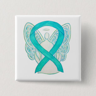 Türkisfarbenes Engel-Bewusstseins-Schleifen-Kunsts Button