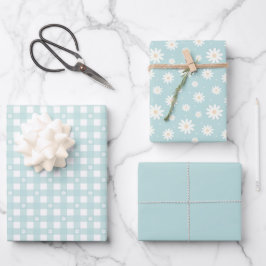 Türkisfarbenes Federmuster und festes Schleifpapie Geschenkpapier Set