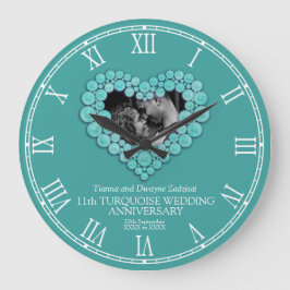 Türkisfarbenes Foto 11. Hochzeitstag Große Wanduhr