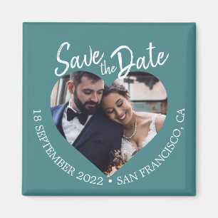 Türkisfarbenes Foto Moderne Schrift Save-the-Date- Magnet