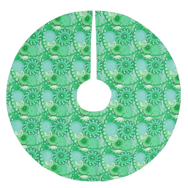 Türkisfarbenes Fraktal, Aqua, Jade Polyester Weihnachtsbaumdecke (Vorderseite)