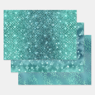 Türkisfarbenes Glamour Funkeln Glitter Elegante Mu Geschenkpapier Set