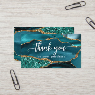 Türkisfarbenes Glamour Glitter Achat Danke Kunden  Visitenkarte